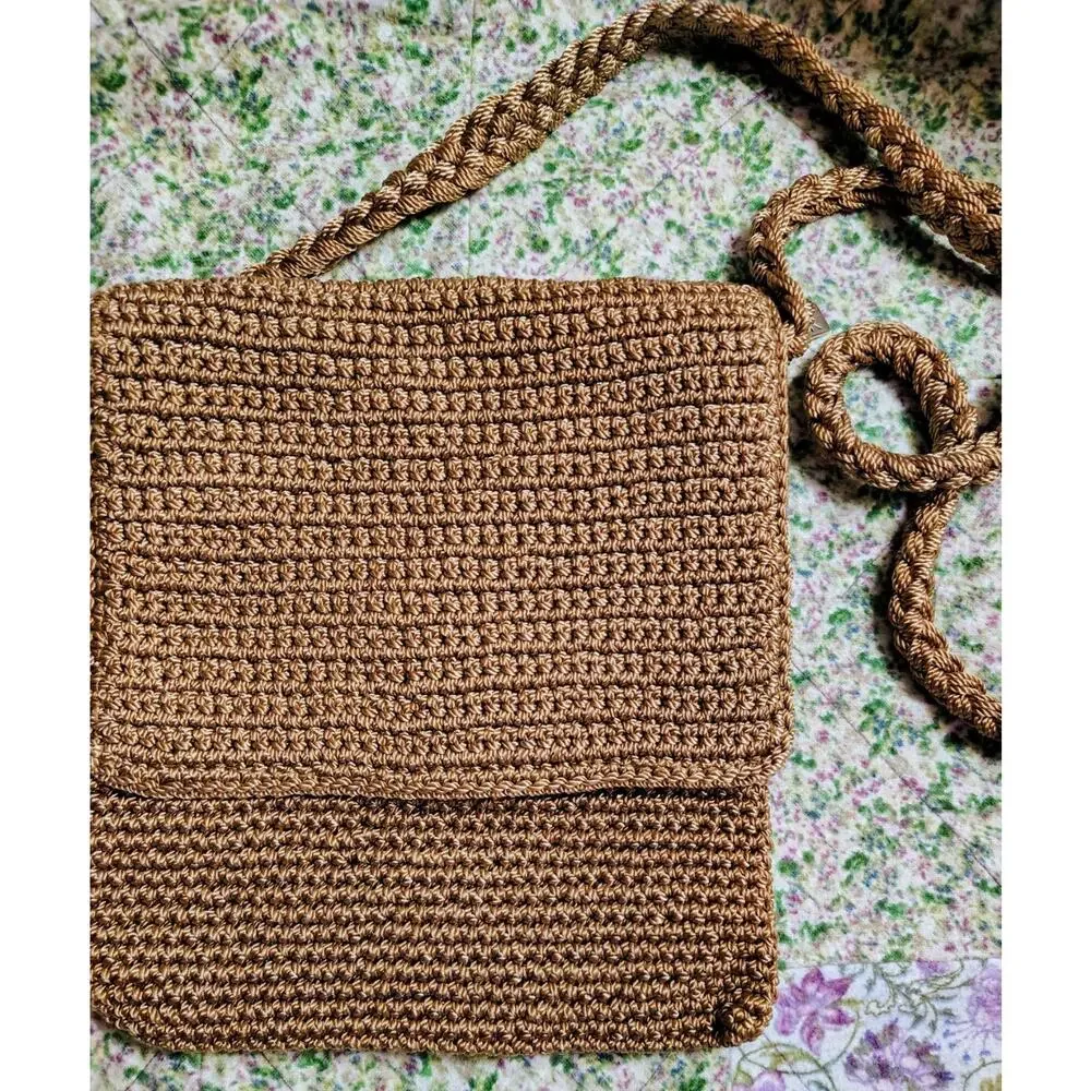 EUC THE SAK Classic Shoulder Cross Body Crochet Purse taupe/Brown